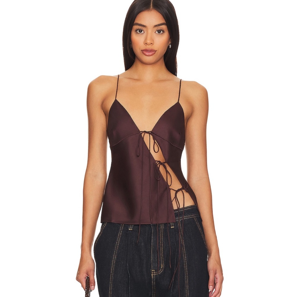 Lioness Deep Brown Satin Lace-Up Top